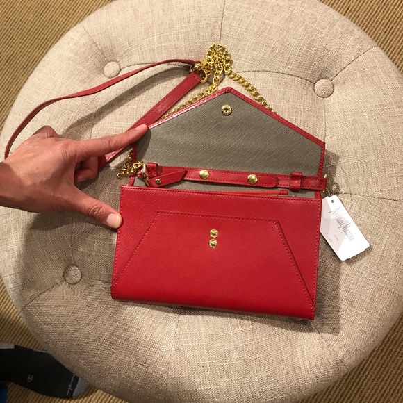 Brand New Neiman Marcus Red Leather Wallet Bag - Picture 4 of 5